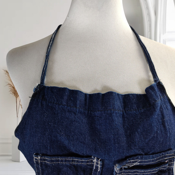 Selvedge Denim Work Apron Pinkline Redline Heritage Style Utility Kitchen - Picture 9 of 14